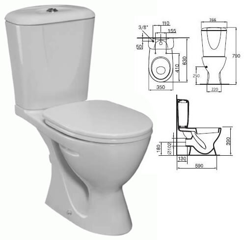 Эко Нью компакт, горизонтальный  выпуск, белый (новый бачок) W904201