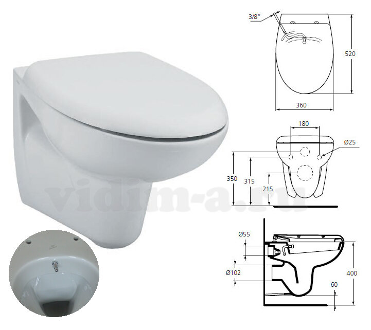 Подвесной унитаз с функцией биде Ecco New Ideal Standard W705501 +Сиденье R195001