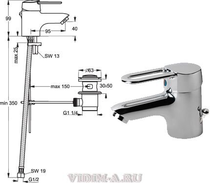 Сева М-II смеситель для умывальника, хром Vidima B7822AA Снят с производства