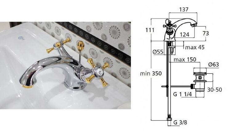 "Рефлекшен" смеситель для умывальника, под 1 отверстие, хром/золото Ideal Standard B9653LS "Рефлекшен" смеситель для умывальника, под 1 отверстие, хром/золото Ideal Standard B9653LS