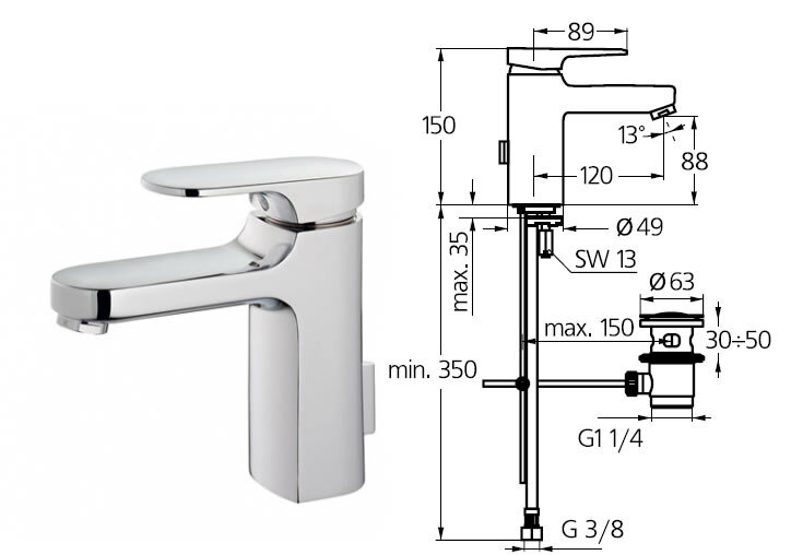 Моментс смеситель для умывальника, хром Ideal Standard A3905AA